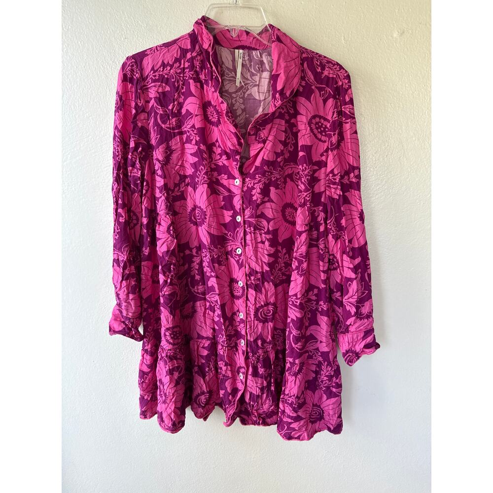 NEW! Anthropologie Tunic Floral Red Pink Sleep Set Top and Bottom Shorts size M - Picture 2 of 15